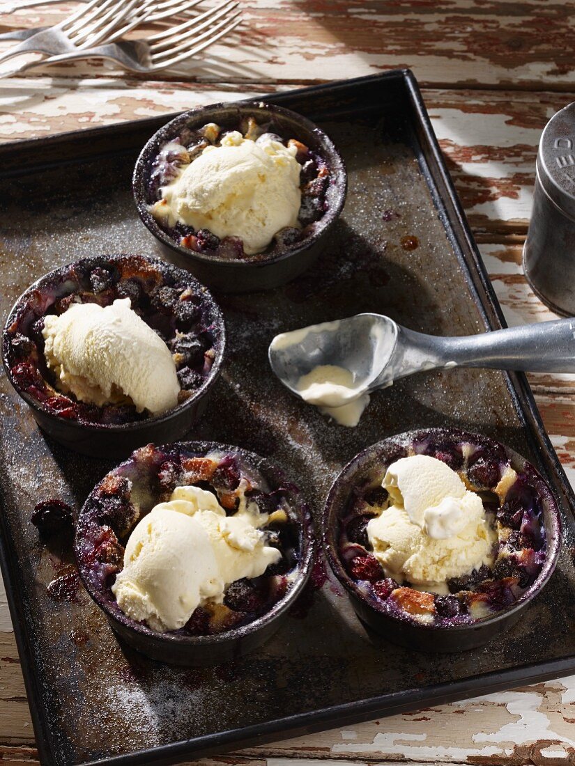 Blueberry clafoutis with vanilla ice cream