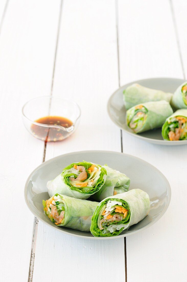 Spring rolls with smoked salmon and vegetables