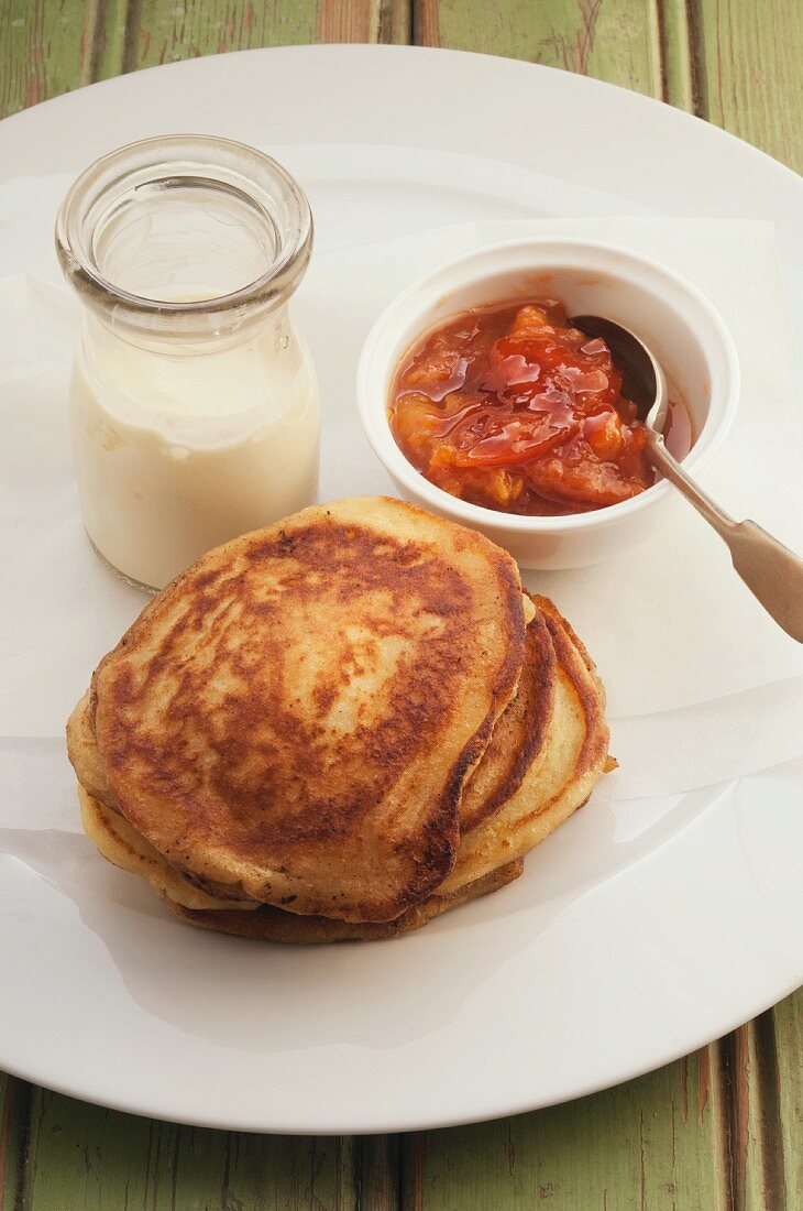 Ricotta pancakes with persimmon conserve