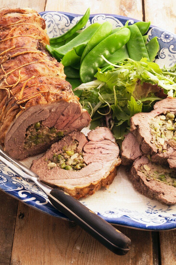 Lamb roulade with a pea and mint filling