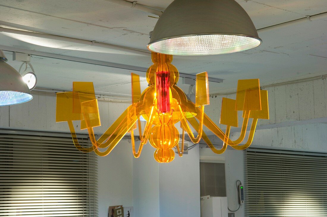 Yellow glass chandelier