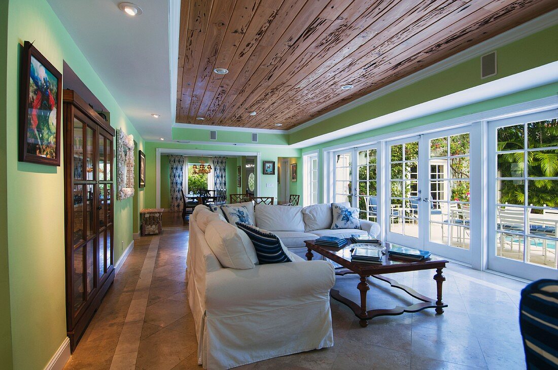 Spacious living room with glass wall; West Palm Beach; USA