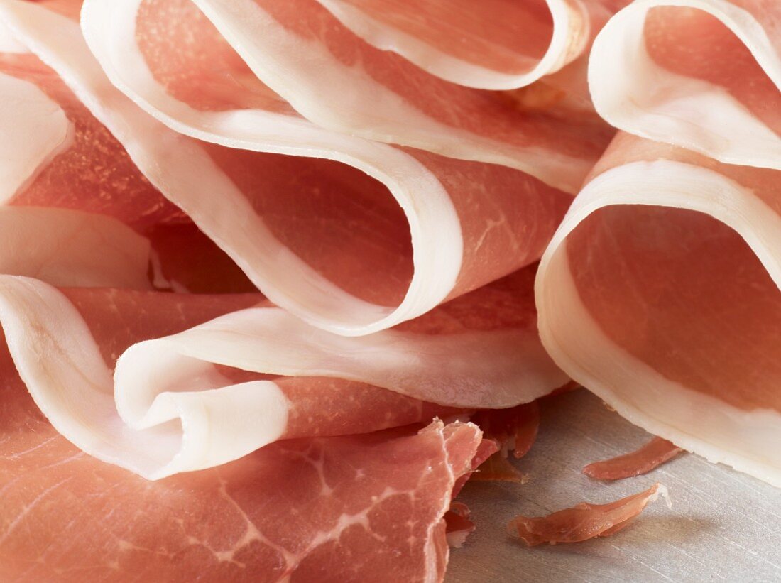 Close up of Parma ham slices