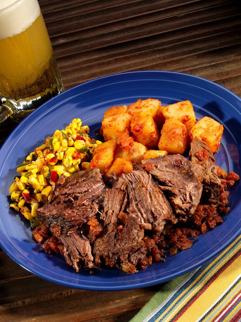 Roast beef with potatoes and spicy corn salsa (Mexico)