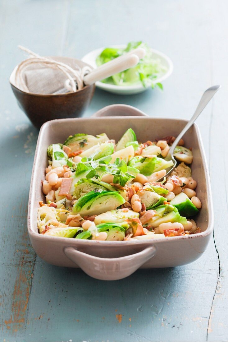 Oven-roasted Brussels sprouts and beans