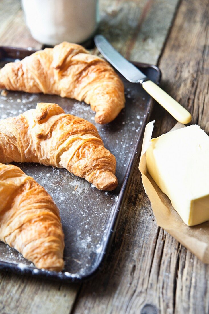Freshly baked croissants with salted butter