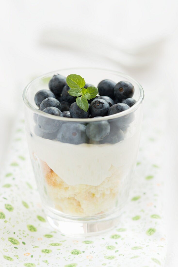 Yogurt dessert with fresh blueberries