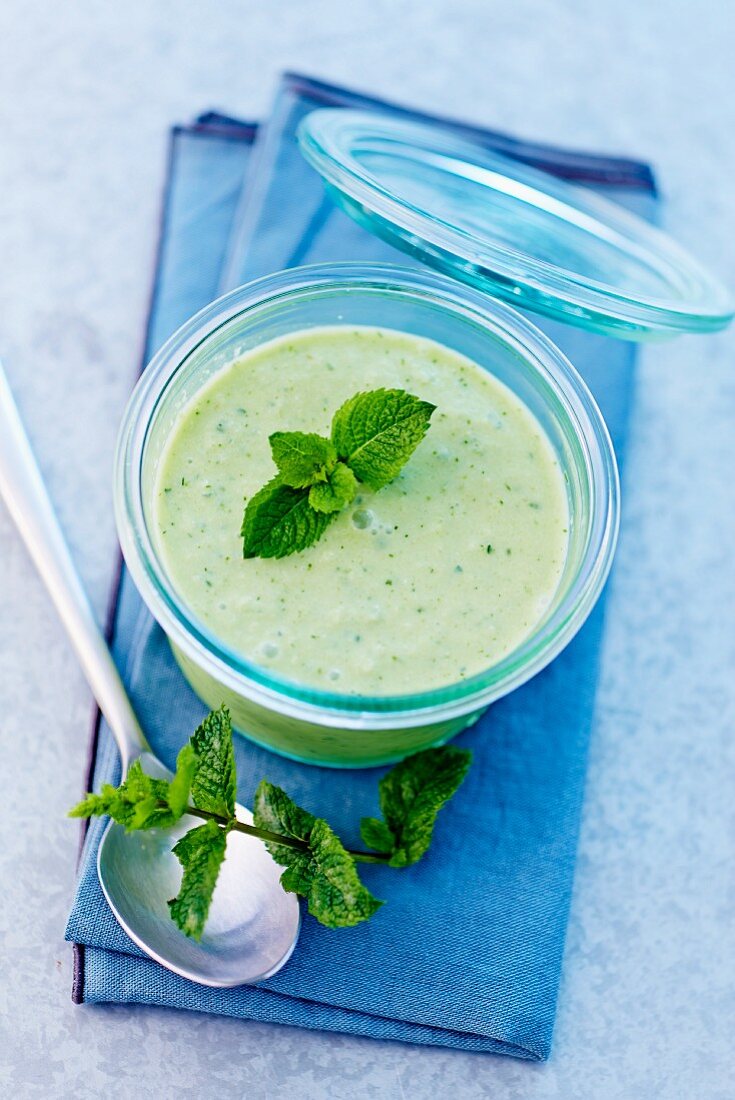 Cold cucumber soup with mint
