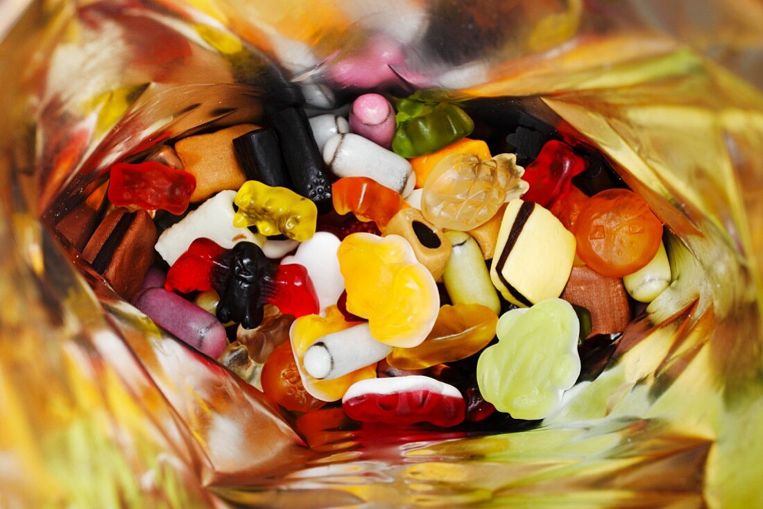A mixture of sweets in a bag