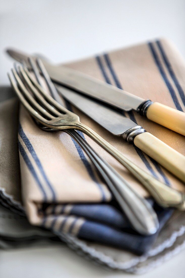 Cutlery on a striped cloth