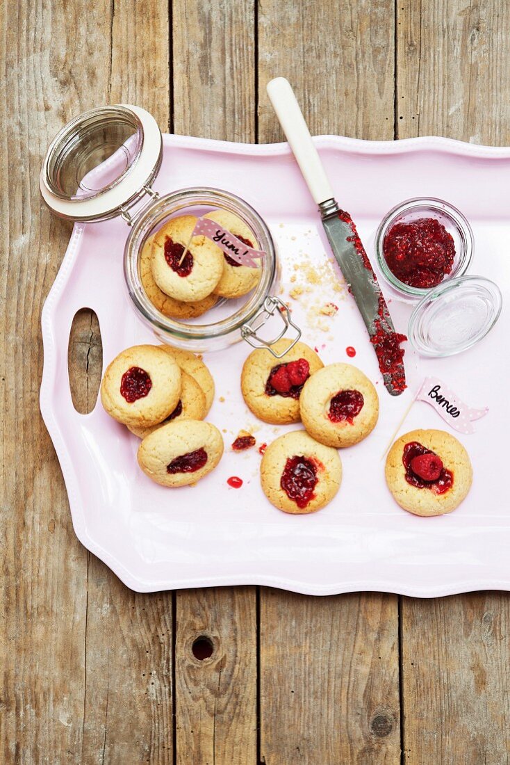 Raspberry jam biscuits