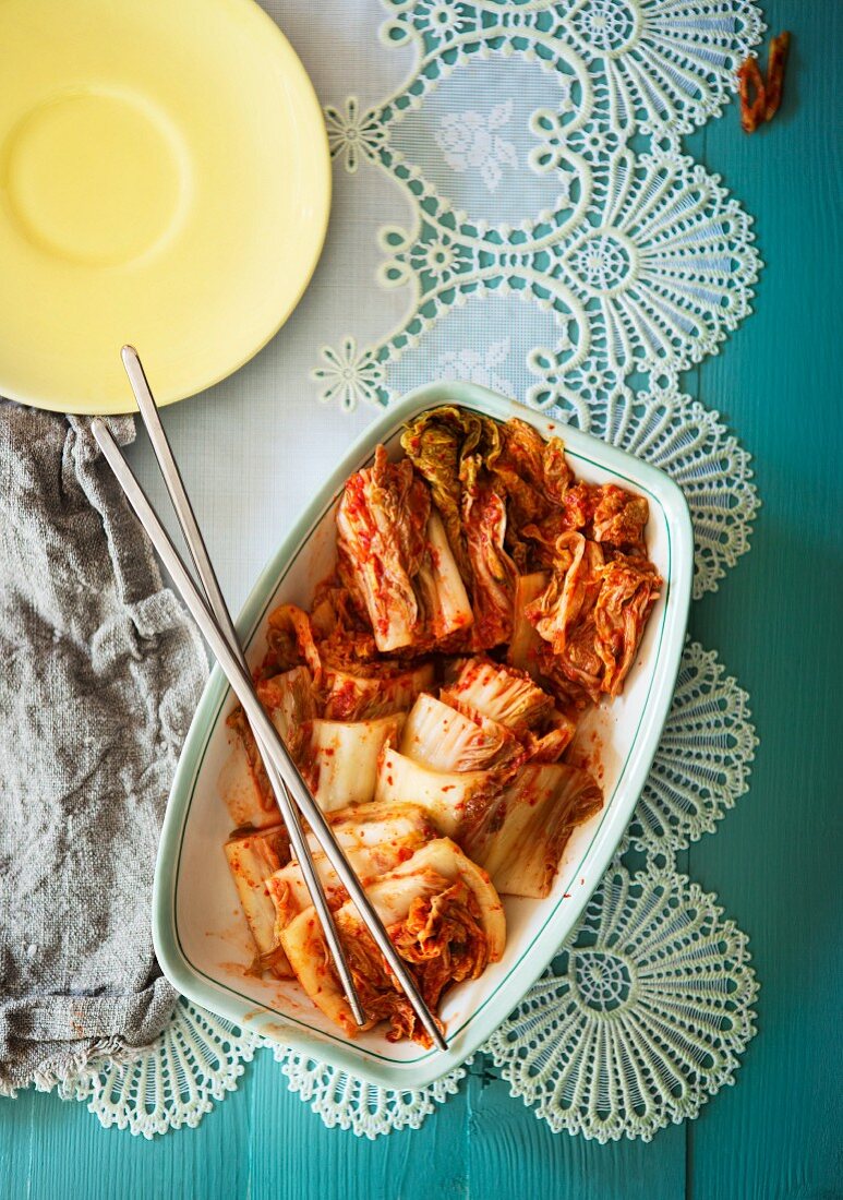 Kimchi (cabbage fermented in lactic acid, Korea)