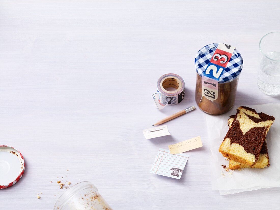 Marble cake baked in a jar