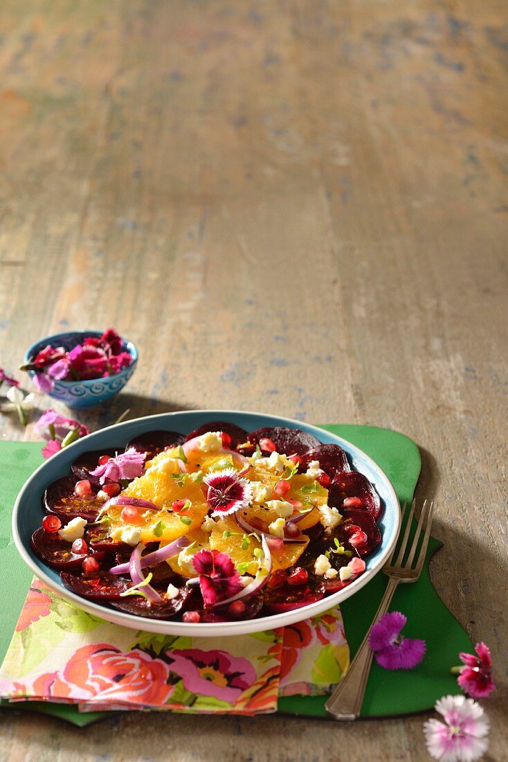 Beetroot salad with orange and feta cheese