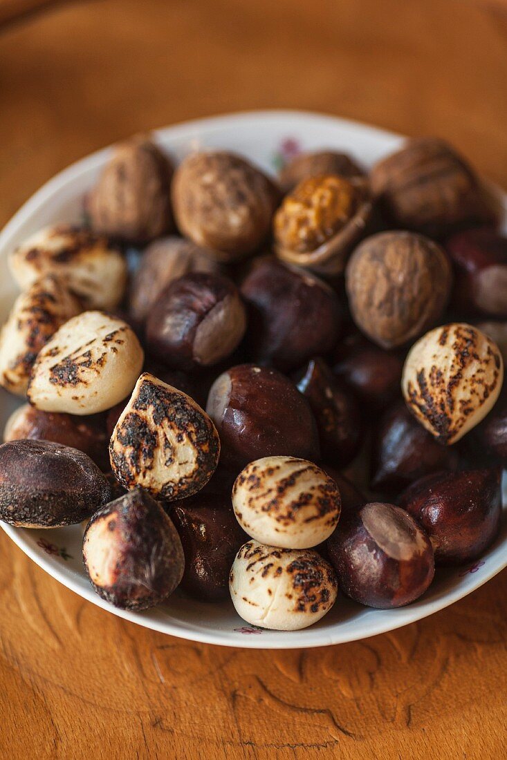 Marzipan roasted chestnuts and walnuts