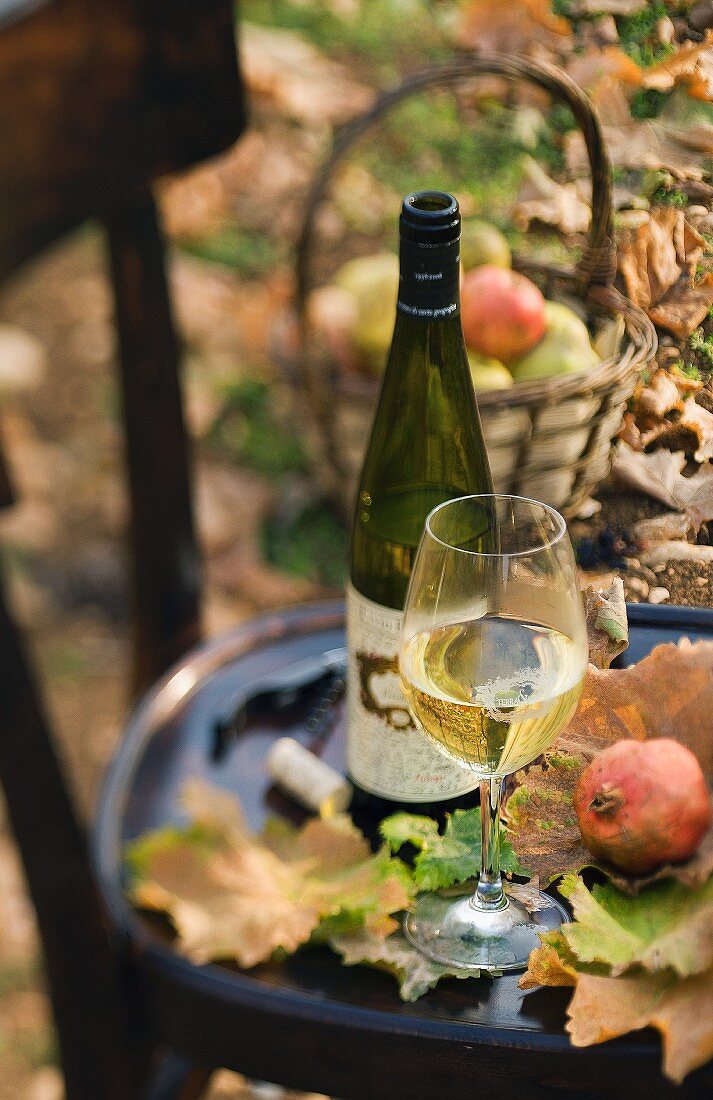 Herbststilleben mit Weißwein