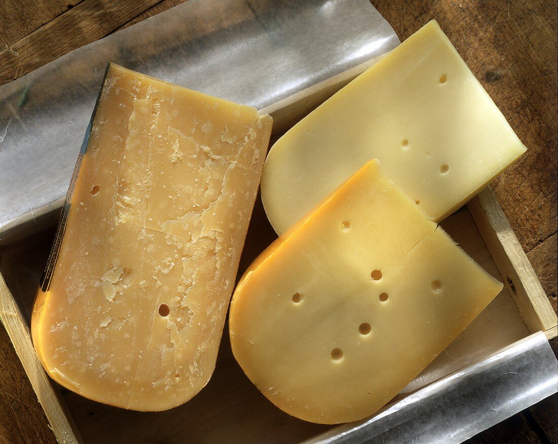 Three Pieces of Gouda Cheese