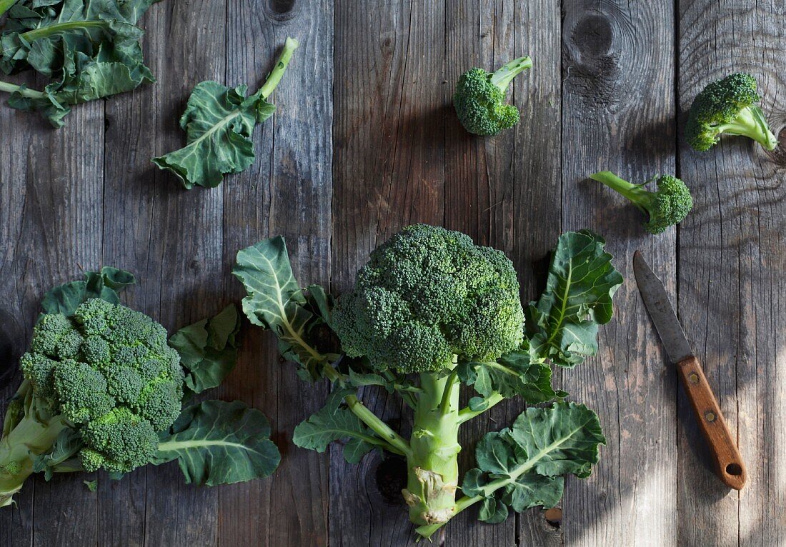 Broccoli on a rustic wooden table