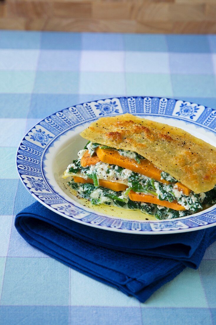 Lasagne mit Süsskartoffeln und Spinat