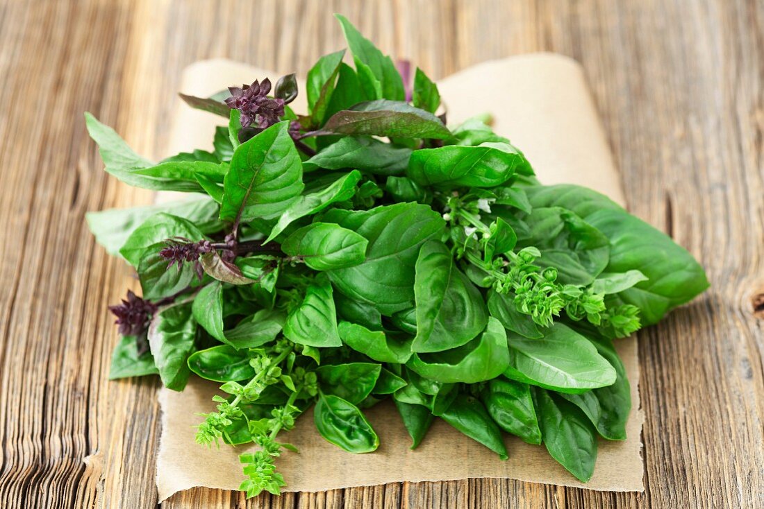 A bunch of fresh, organic basil