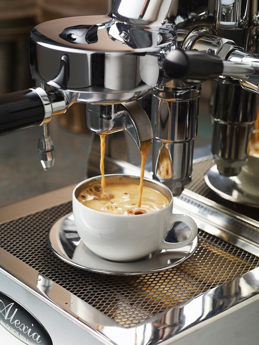A double espresso on an espresso machine