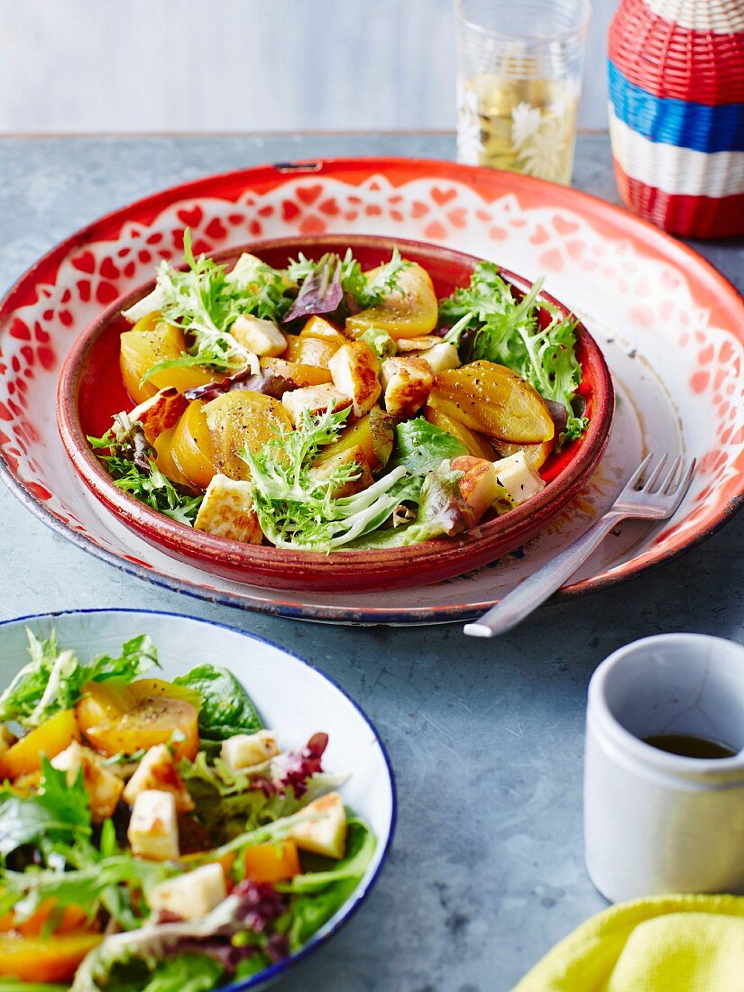 Roasted golden beets with halloumi and frisee lettuce