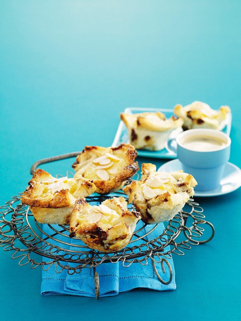 Mini fruit bread and custard tarts served with coffee