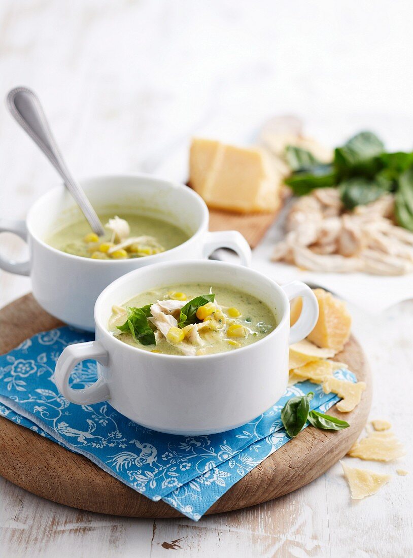 Courgette and basil soup with Parmesan