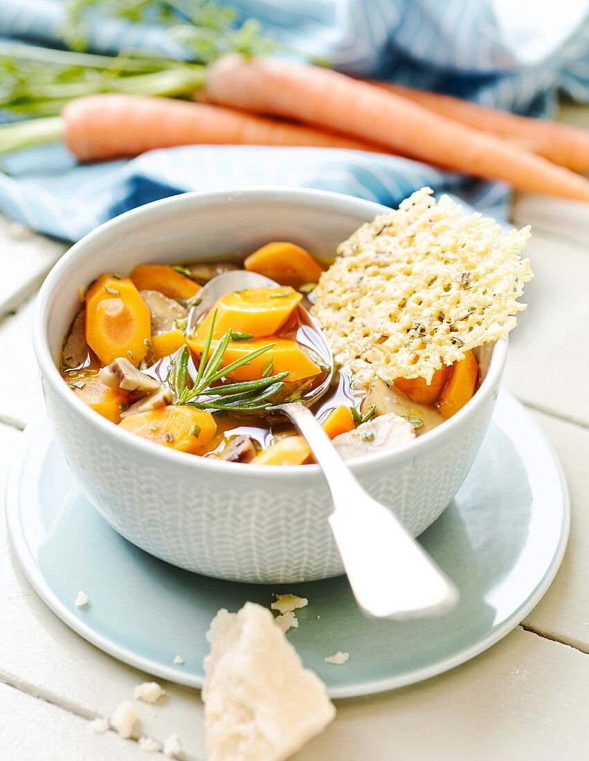 Carrot and chestnut stew with Parmesan crisps