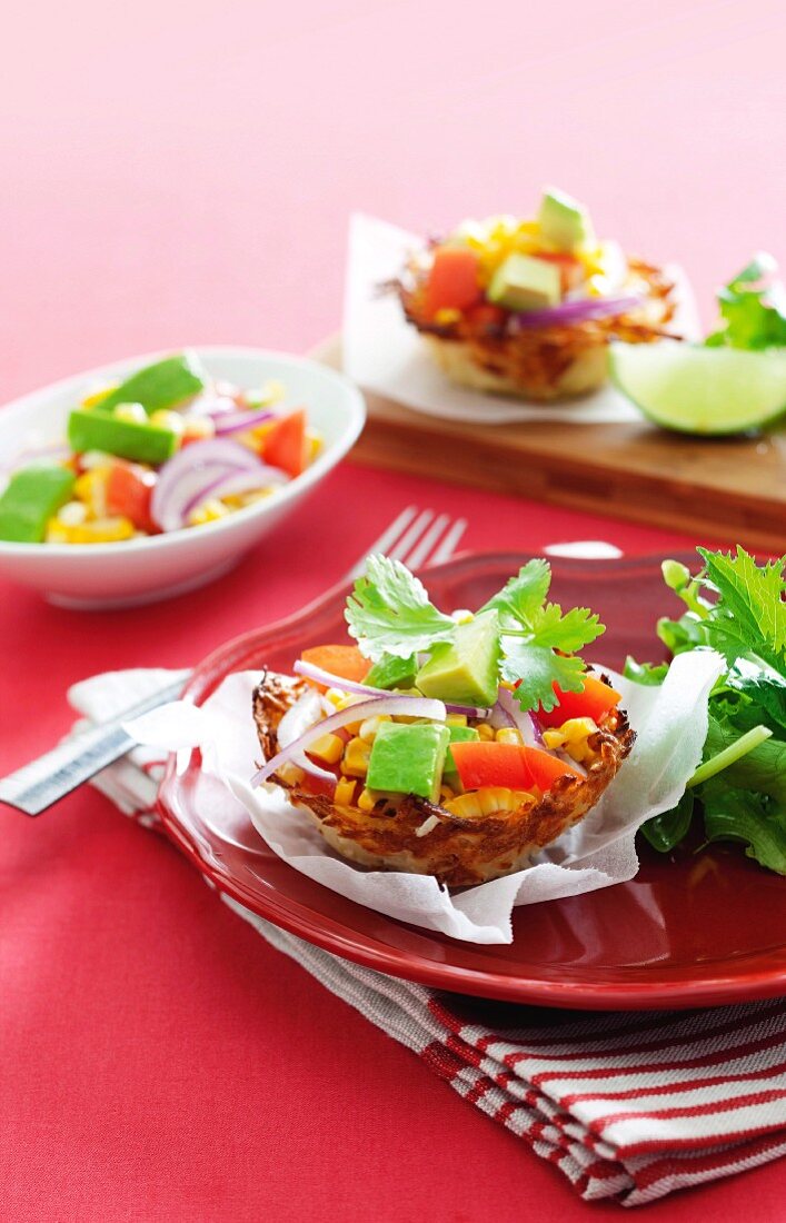 Hash brown cups with salsa