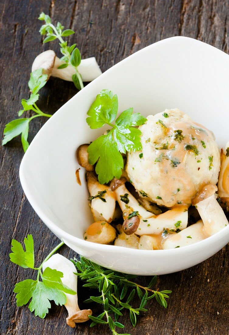 Kräuterseitlinge mit Semmelknödel