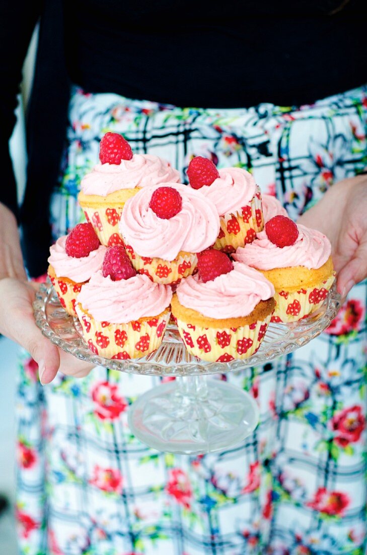 Homemade cupcakes with raspberry cream