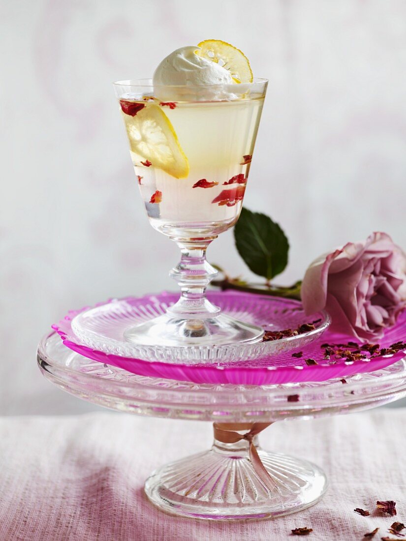 Lemon jelly with rose petals