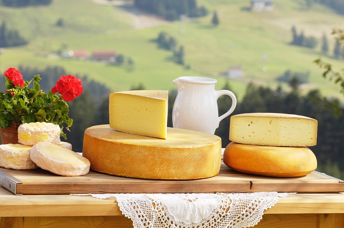 A cheese platter from Salzburg, Austria (Schmierkäse, Bergkäse, Almkönig and Bierkäse)