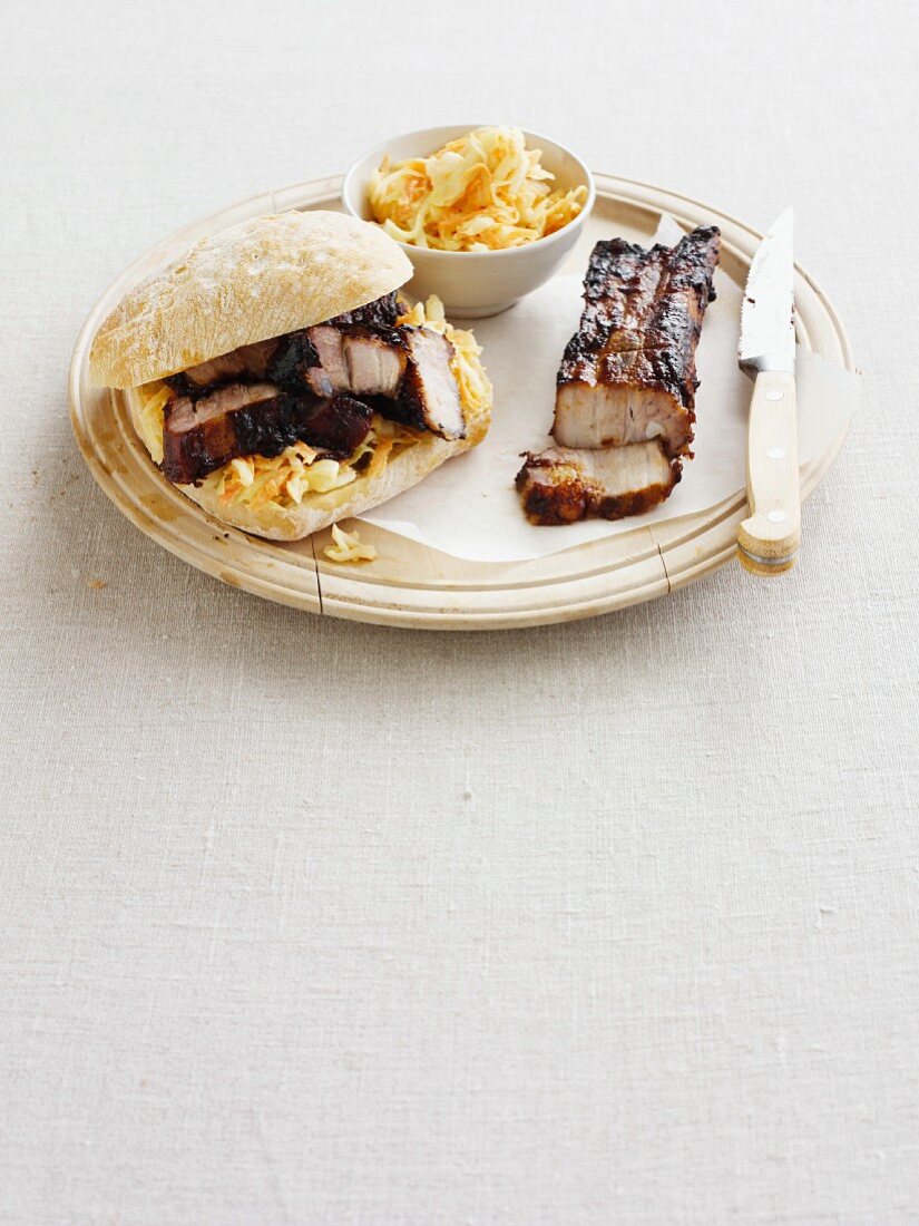 BBQ sparerib sandwich with coleslaw