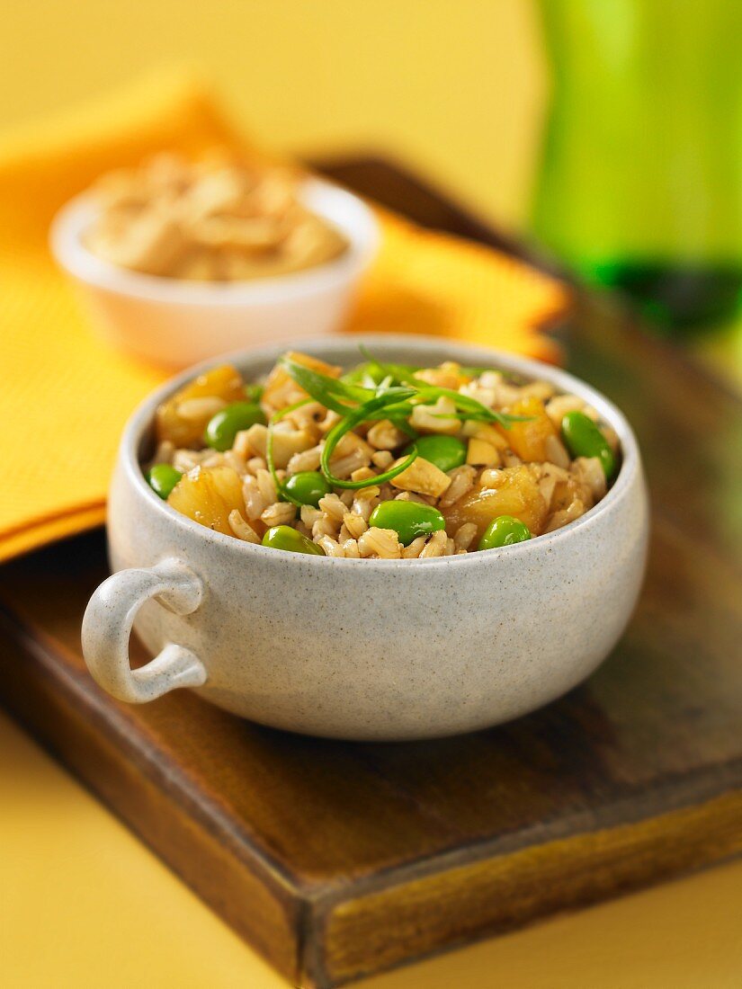 Fried brown rice with soya beans