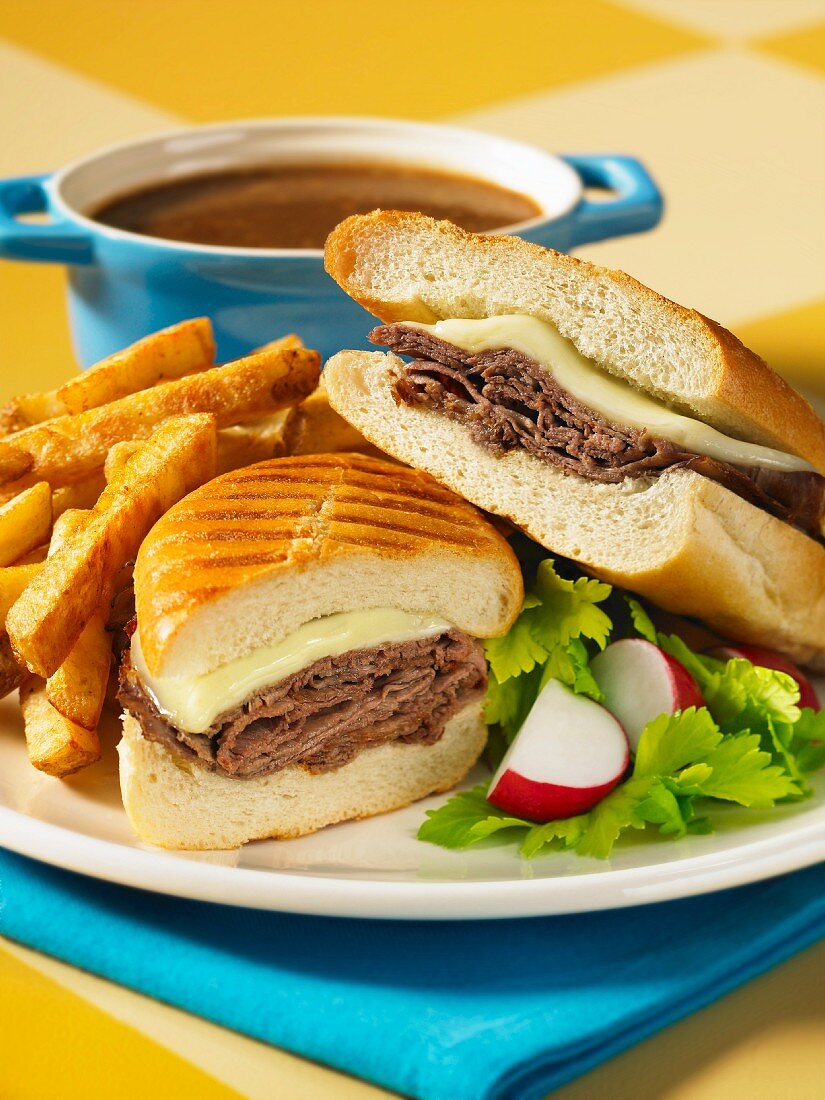 Toasted beef and cheese sandwiches