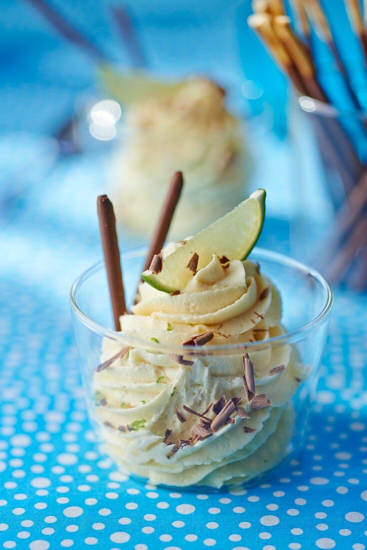 White chocolate mousse with cardamom and limes
