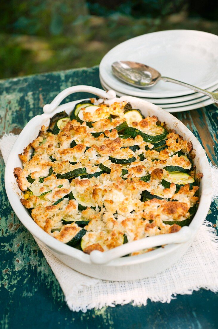 Courgette gratin with feta cheese