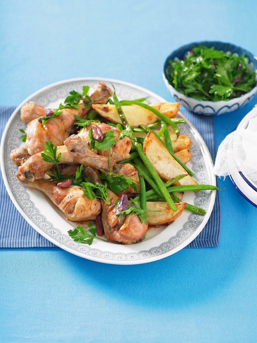 Roast chicken with parsley salad