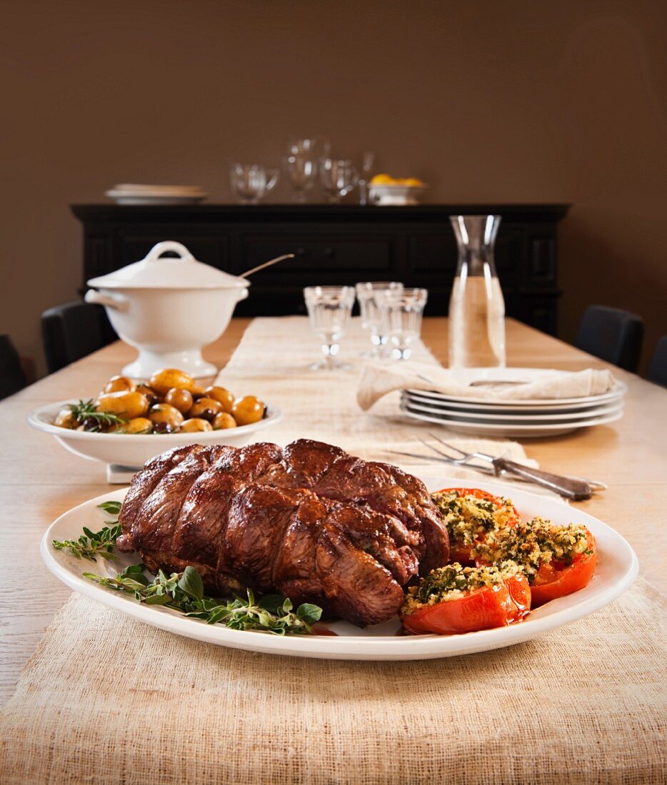 Roast lamb with side dishes