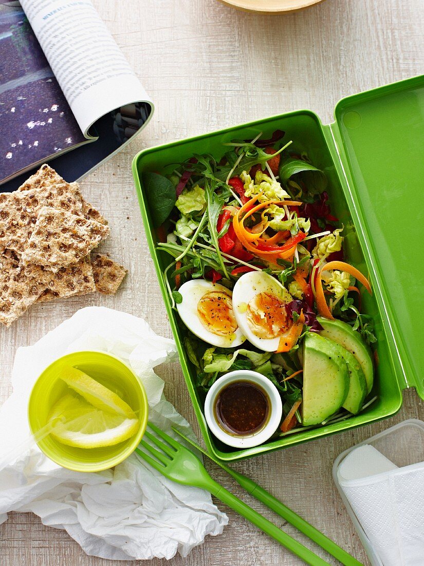 A lunch box with egg salad