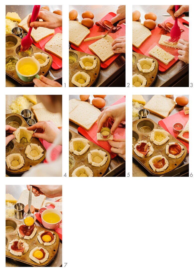 Toast-Cupcakes mit Speck und Ei zubereiten