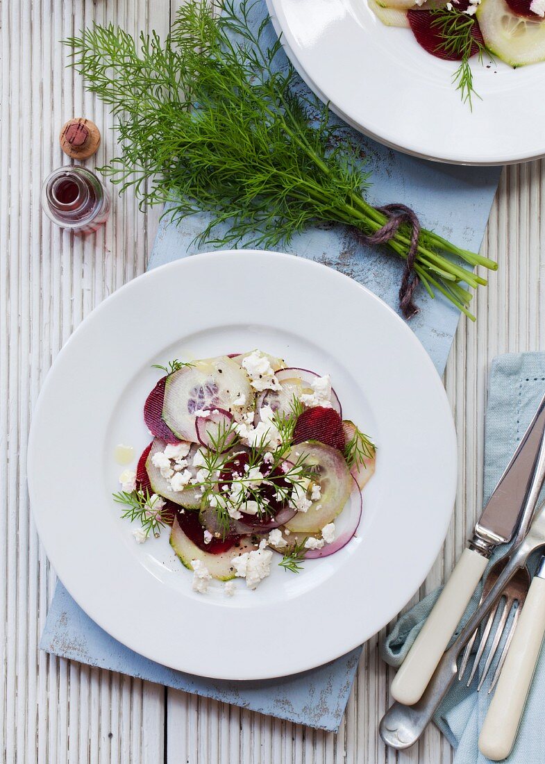 Beetroot salad with cucumber and red wine vinegar