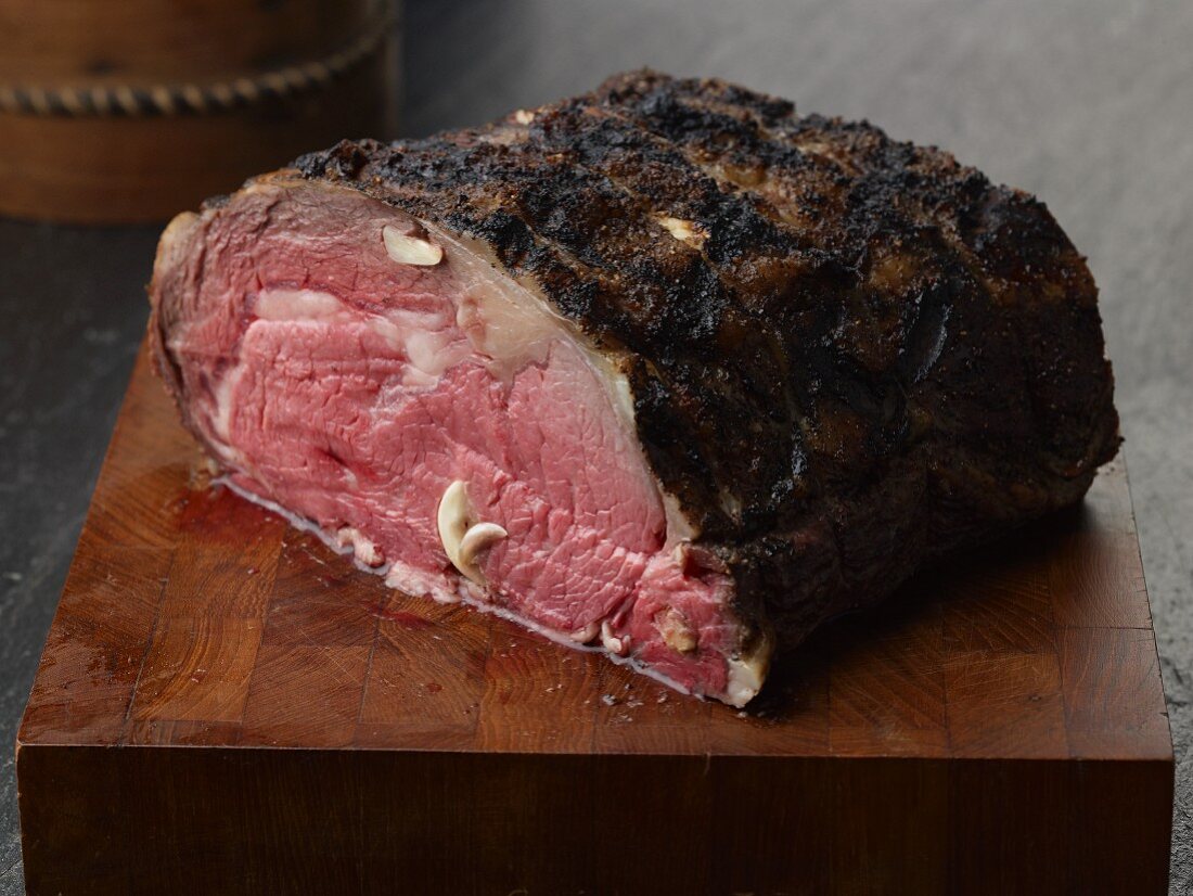 Grilled, studded roast beef