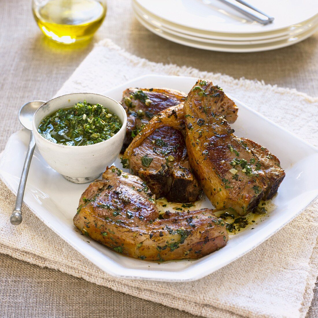 Grilled lamb steaks with salsa verde