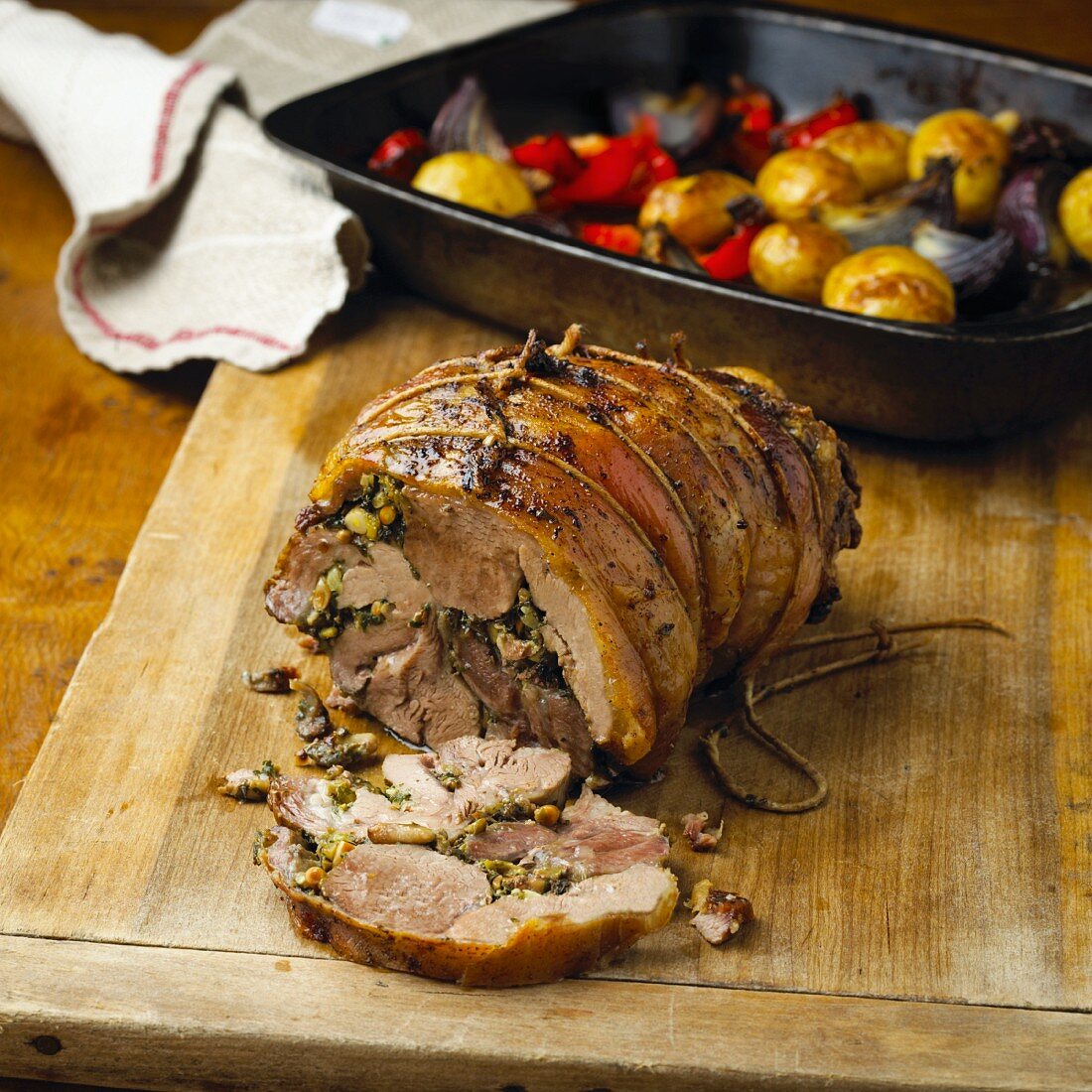 Lamb roulade with oven-roasted vegetables