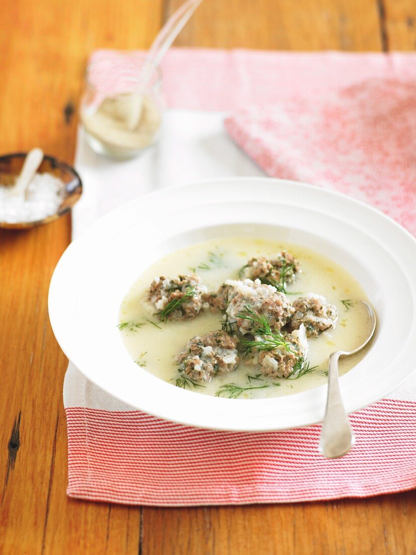 Greek-style meatball soup