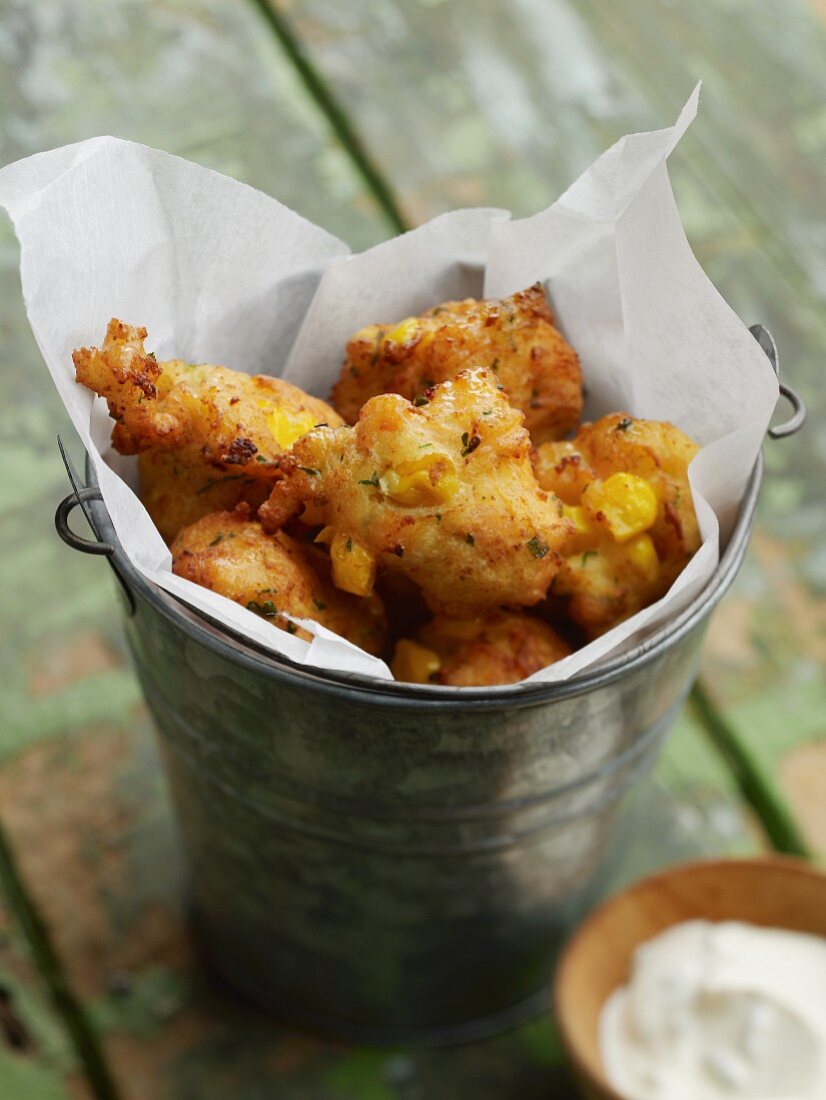 Smoked salmon beignets with sweetcorn