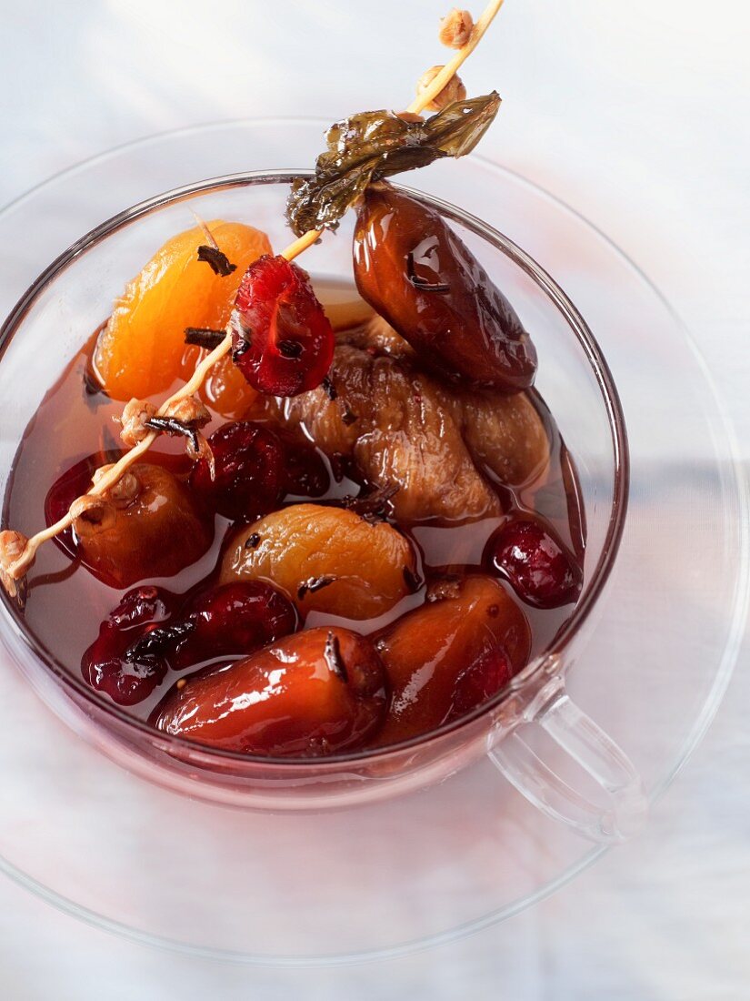 Black tea with poached dried fruits